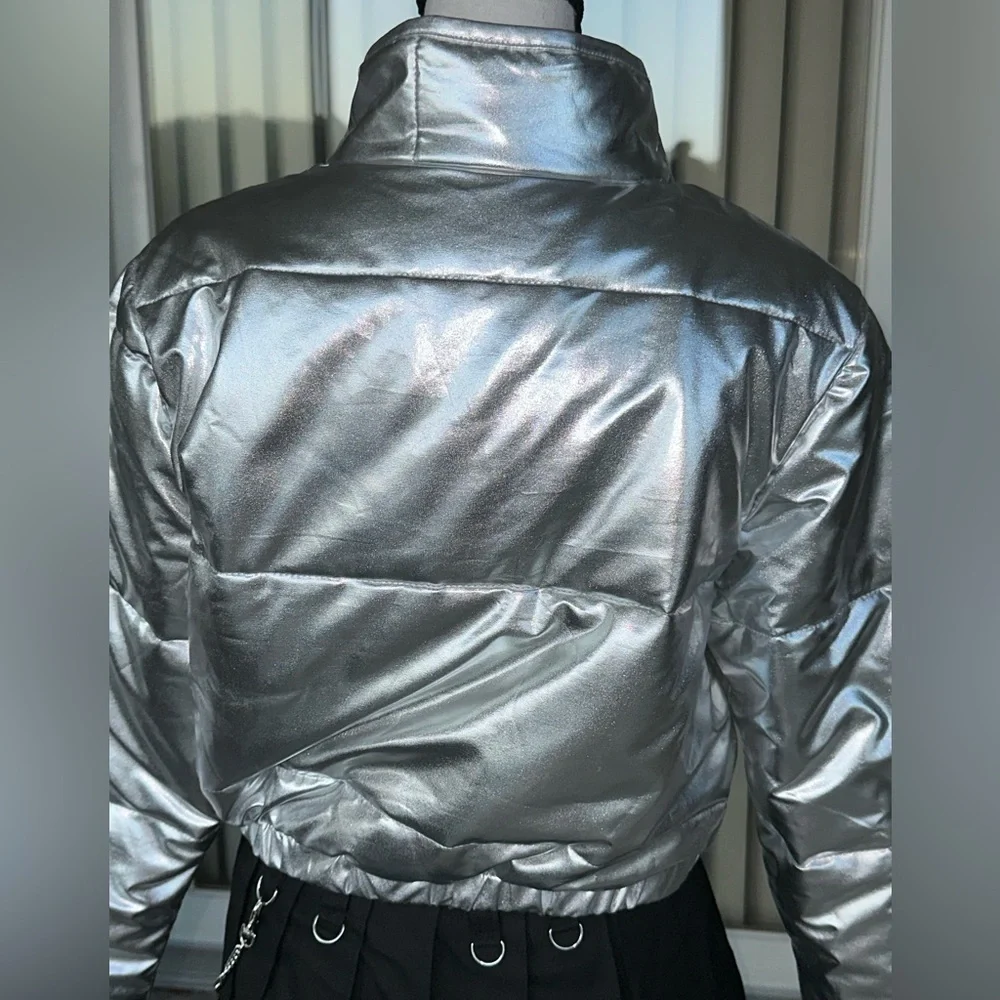 Silver Metallic Big Girls Puffer Jacket